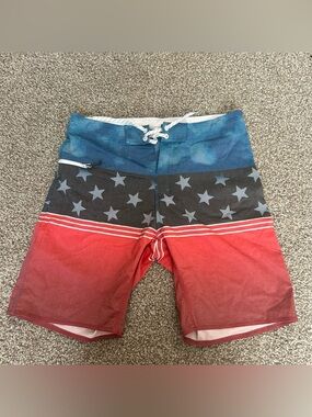 Burnside Patriotic Print Swim Trunks